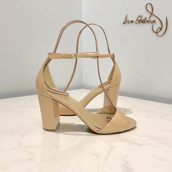 Sam Edelman Shoes - Sam Edelman YARO Blush Patent Leather Block Heel Sandals – Women’s Size 7.5 W